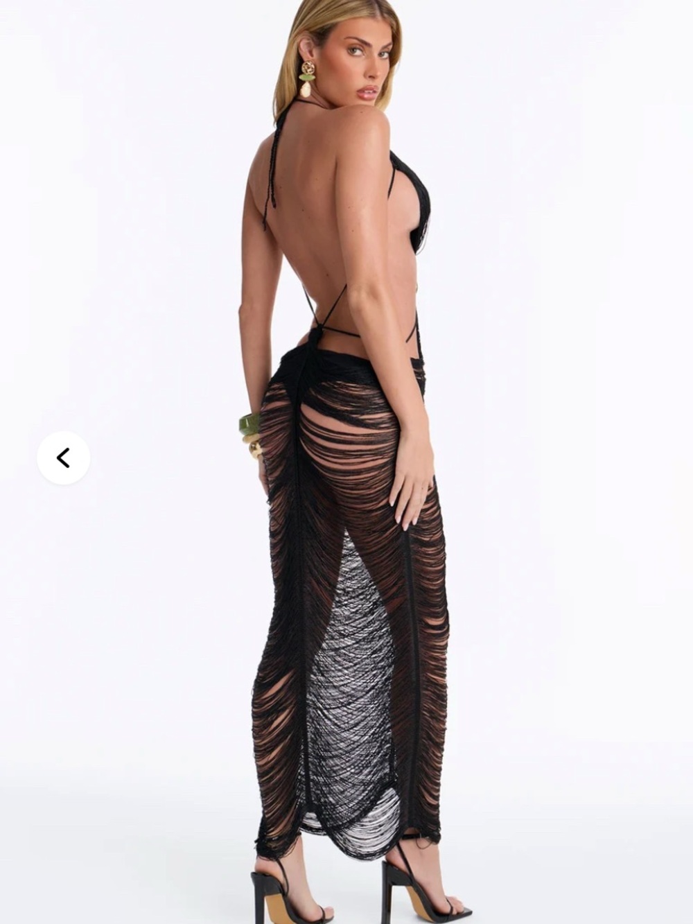 Fashion Nova Black Sheer Ruched Crochet Maxi Cover-Up